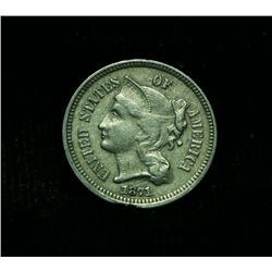 1872 3 Cent Nickel 3c Grades XF