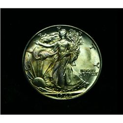 1942-d Walking Liberty Half Dollar Grades Gem Uncirculated ms66 Rainbow Toned