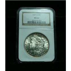 NGC 1889-o Morgan Dollar graded ms62