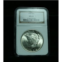 NGC 1925-p Peace Dollar Graded Select Uncirculated ms63  NGC