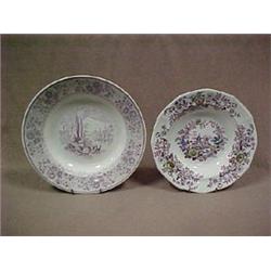 Purple transferware soup plate, 10-1/4 dia