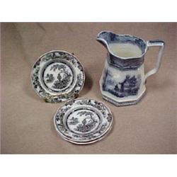 Set of three mulberry transferware cup plat