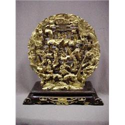 Ornate gilt wood carved panel with three