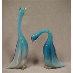 A pair of Murano glass bird figurines, teal