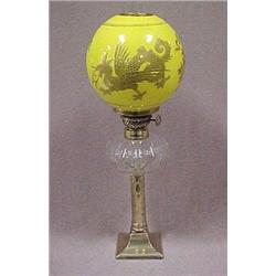 Oil lamp with cut glass font on brass push