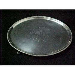 A sterling silver salver, oval form with be