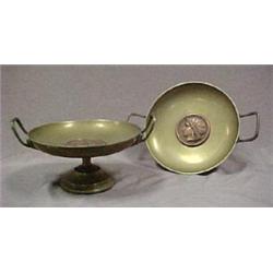 A pair of bronze weighted handled card tray