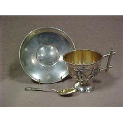 Silver Art Nouveau teacup and saucer with c