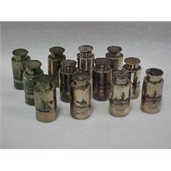 Six pairs of silver salt and pepper shakers