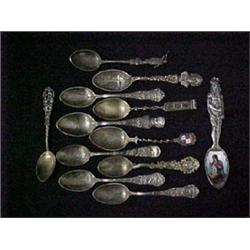 Twelve sterling collector spoons including: