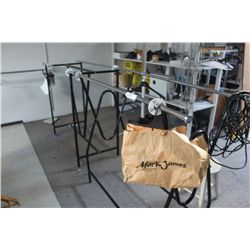 2 CLOTHING RACKS AND 3 WOOD COAT TREES