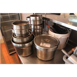 ASSORTED STAINLESS STEEL INSERTS AND UTENSILS