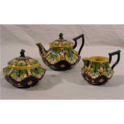 3 Piece Majolica Tea Set, Signed "WS&S"