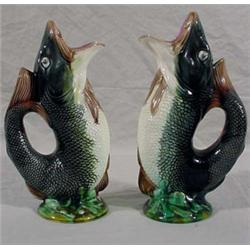 Pair of Majolica Fish Pitchers