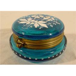 Teal Blue Victorian Art Glass Patch Box