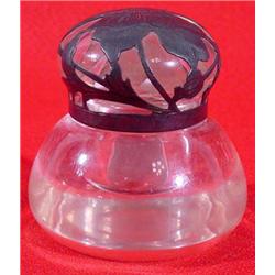 2 Piece Glass Ink Well with Sterling Overlay