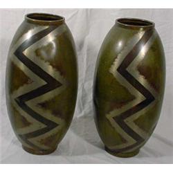 Pair Art Metal Bronze Vases, Ca.1925