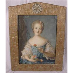 Colored Print Portrait of Woman w/Flowers, Ca 1910