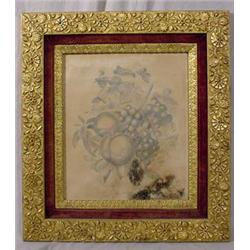 Pencil Drawing Still Life W/ Fruit & Butterfly, Ca. 1875