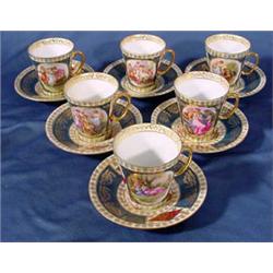 "Victoria Austria" Set of 6 Berlin Type Demi-Tasse Cups & Saucers