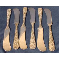 6 Kirk Reposse Solid Sterling Butter Spreaders