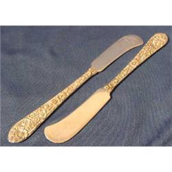 2 Alvin Solid Sterling Butter Spreaders in Bridal Bouquet Pattern