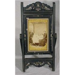 East Lake Style Ebonized Gesso Over Wood Easel Form Table Top Picture Frame with Vintage Photograph