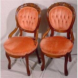 Pair of Carved Walnut Victorian Parlor Chairs
