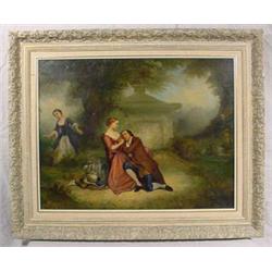 "Nurbin 1863" Signed O/C Painting of Courting Couple in Garden