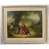 "Nurbin 1863" Signed O/C Painting of Courting Couple in Garden