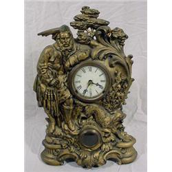 Gold Painted Cast Metal Mantel Clock, 19th C.