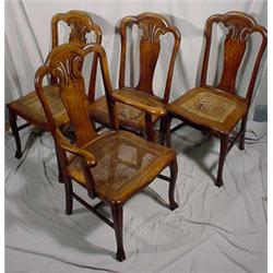 Set of 4 Quartered Oak Victorian Dining Chairs W/ Cane Seats, Ca. 1890