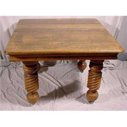 Victorian Oak Extension Dining Table W/ 2 Leaves, Ca. 1890