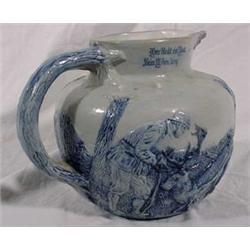 Salt Glaze Stoneware Pitcher of German Hunters & Deer