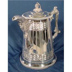 Large Ornate Silver Plate Pitcher, Ca. 1863