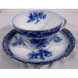 6 Flow Blue "Touraine England" Cup & Saucer Set