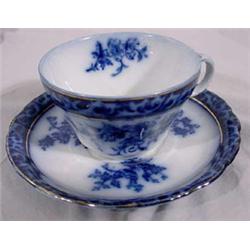 6 Flow Blue  Touraine England  Cup & Saucer Set