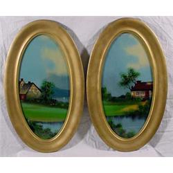 Pair of Reverse Painting on Glass, Ca. 1920's