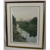 Image 1 : "Helen Rundell" Signed Colored Print of Landscape of Stream & Hills