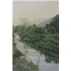 Image 2 : "Helen Rundell" Signed Colored Print of Landscape of Stream & Hills