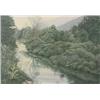 Image 3 : "Helen Rundell" Signed Colored Print of Landscape of Stream & Hills