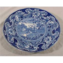 10" Blue Transferware Plate, Unmarked