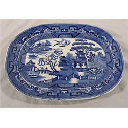 Blue Willow Transferware Platter Signed "Allerton's England"