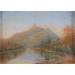 Pastel on Paper of Hudson River Landscape, Ca. 1850.