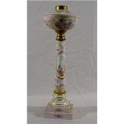 Dresden Style Hand Painted Kerosene Lamp, Ca. 1880