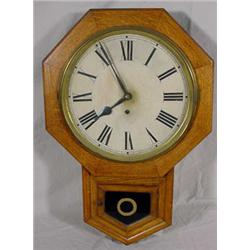 Oak "Waterbury Clock Co." Schoolhouse Wall Clock, Ca. 1900