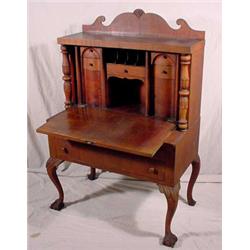 Carved Mahogany, Unusual Form Drop Front Desk, Ca. 1895