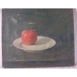 19th C. Still Life of Apple on Ironstone Plate