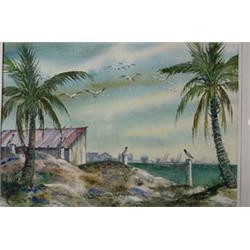 Watercolor on Paper Signed "Ward" of Ocean Port