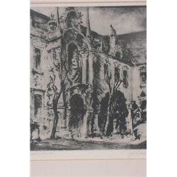 Artist Signed Engraving (Illegible) of Building Exterior